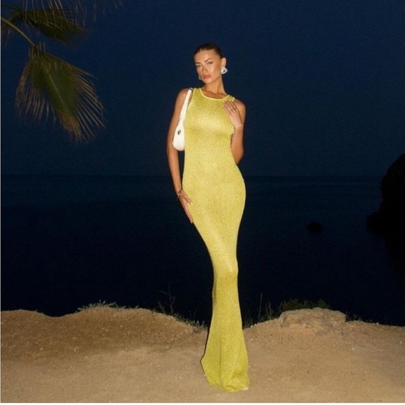 ASTA RESORT Natalia Dress - Chartreuse Sequin - Picture 2 of 8